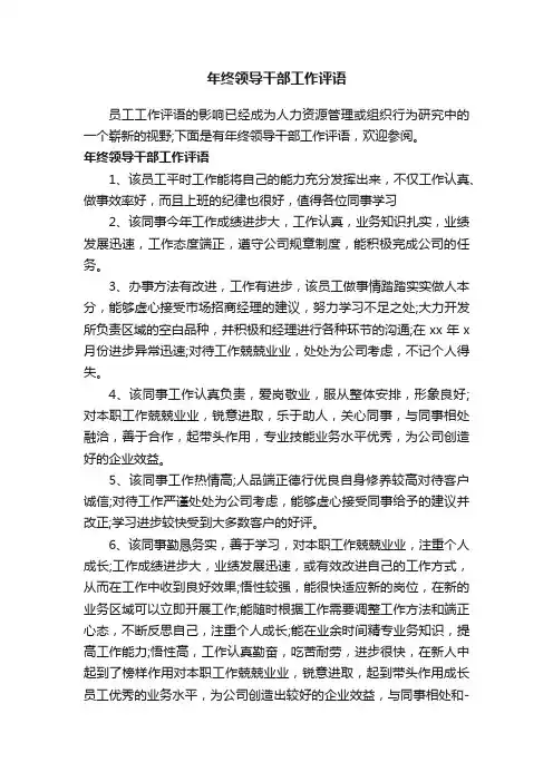 年终领导干部工作评语