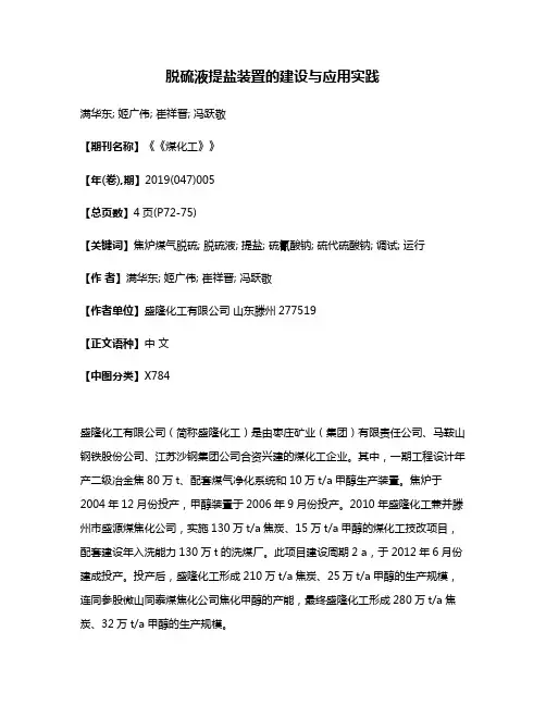 脱硫液提盐装置的建设与应用实践