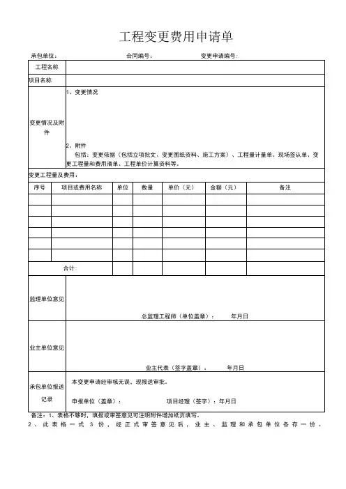 工程变更费用申请单