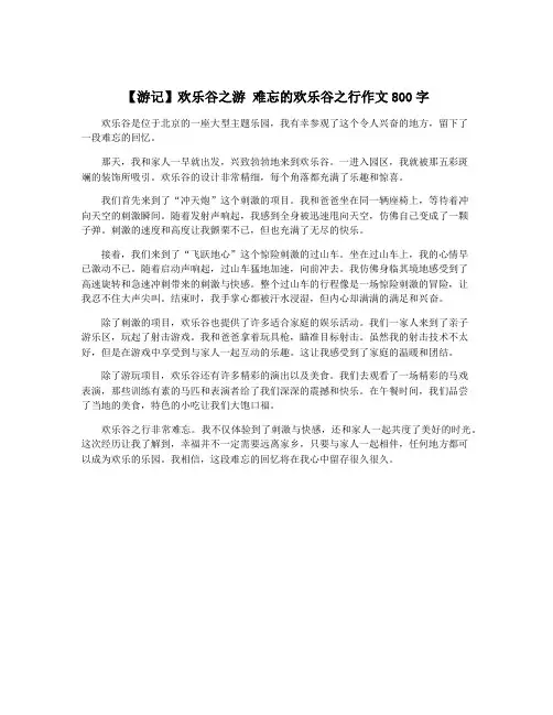 【游记】欢乐谷之游 难忘的欢乐谷之行作文800字