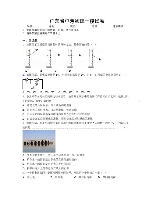 广东省中考物理一模试卷附解析