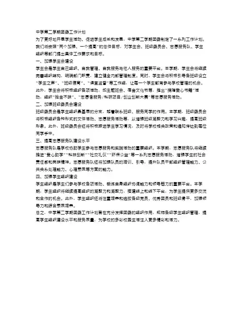 中学第二学期团委工作计划