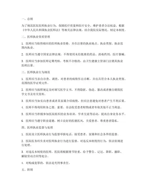 医院医师执业行为管理制度