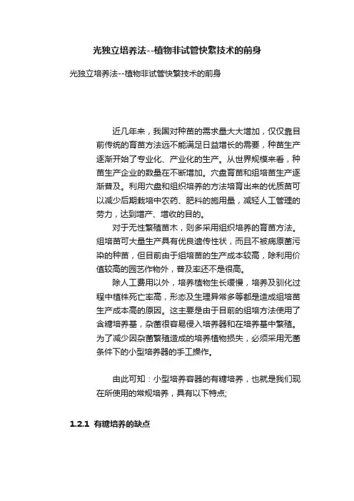 光独立培养法--植物非试管快繁技术的前身