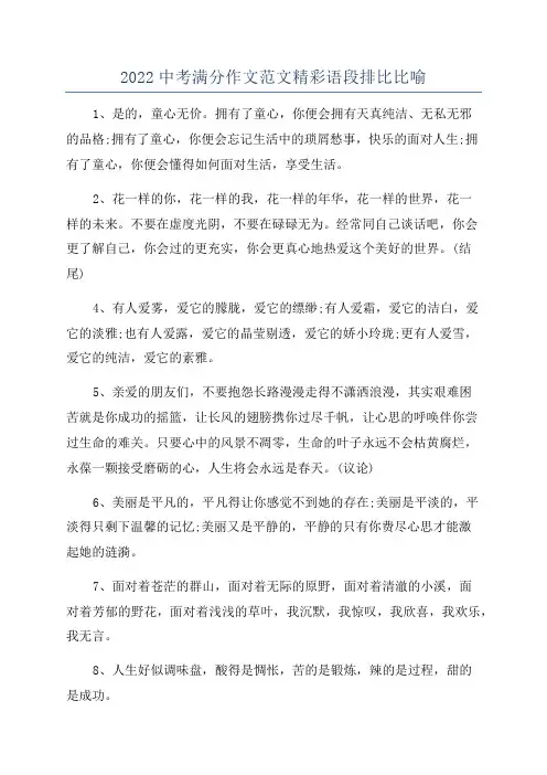 2022中考满分作文范文精彩语段排比比喻