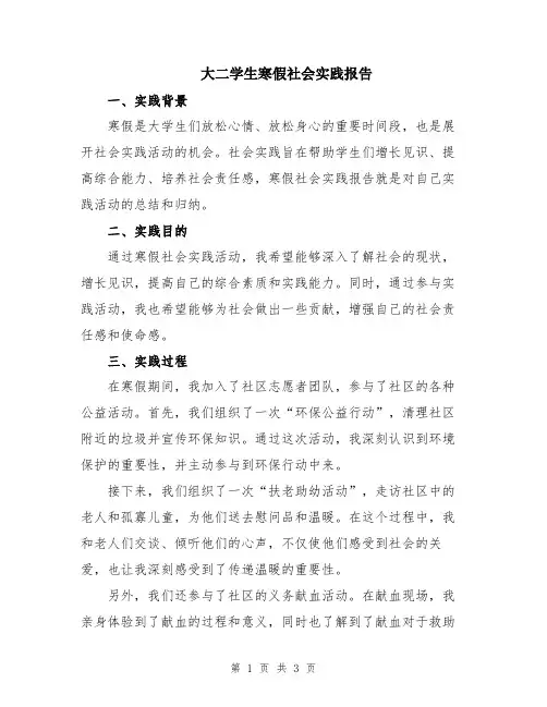 大二学生寒假社会实践报告