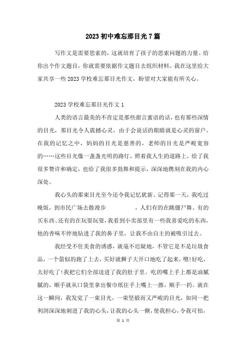 2023初中难忘那目光7篇
