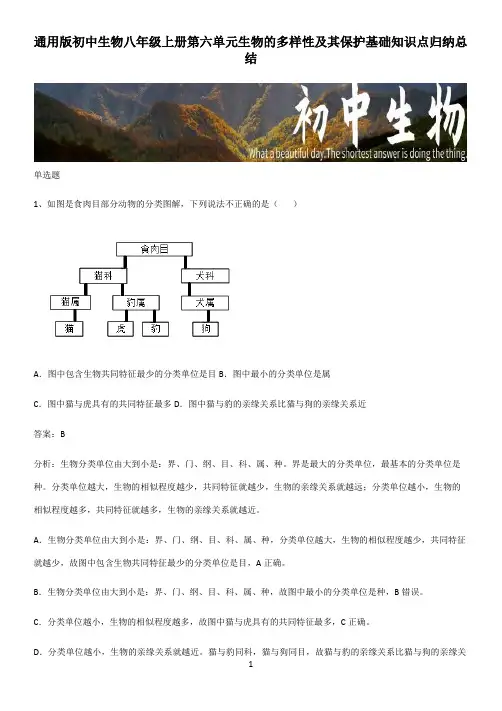 通用版初中生物八年级上册第六单元生物的多样性及其保护基础知识点归纳总结 (2)