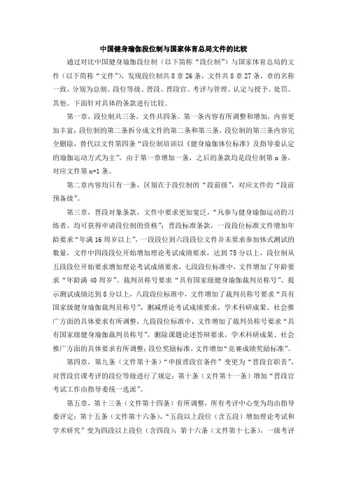 中国健身瑜伽段位制与国家体育总局文件的比较