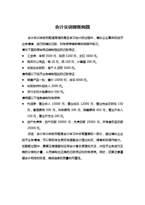 会计实训做账例题