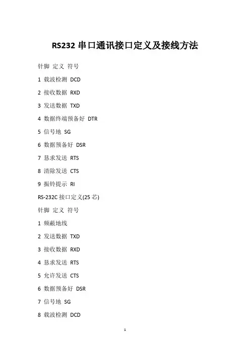 RS232串口通讯接口定义及接线方法 