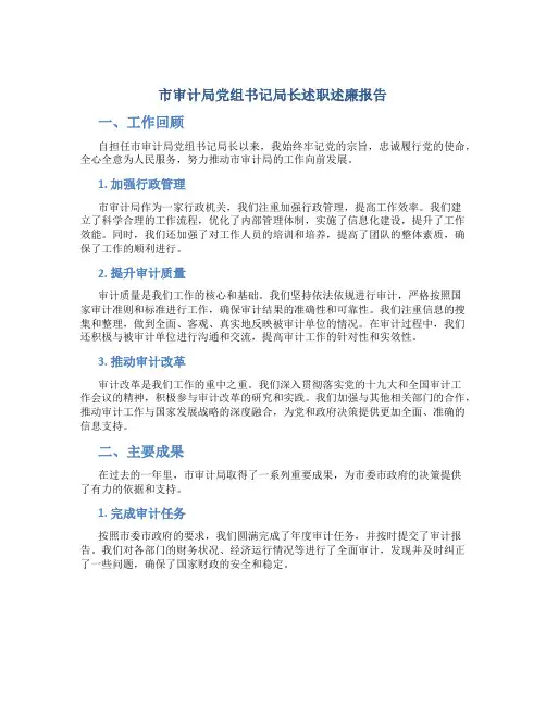 市审计局党组书记局长述职述廉报告