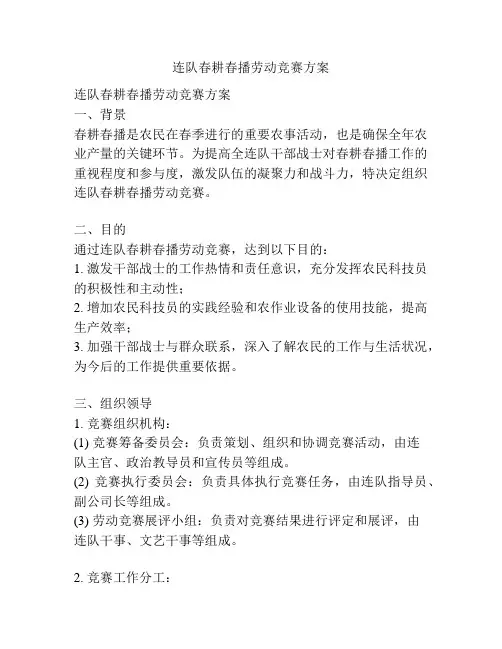 连队春耕春播劳动竞赛方案