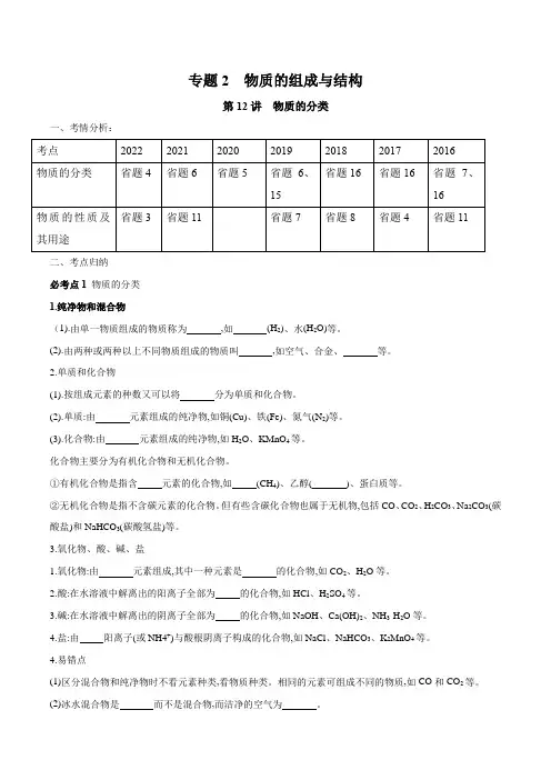 物质的分类2023年中考化学一轮复习专练