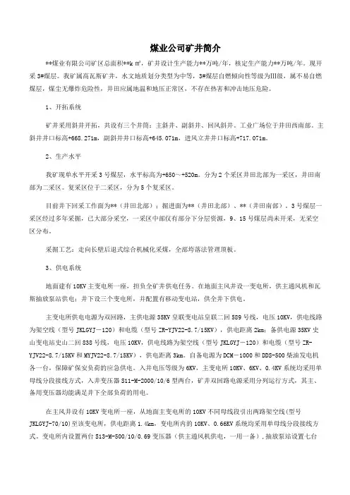 煤业公司矿井简介模板