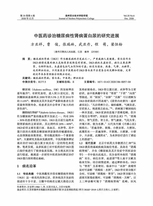 中医药诊治糖尿病性肾病蛋白尿的研究进展