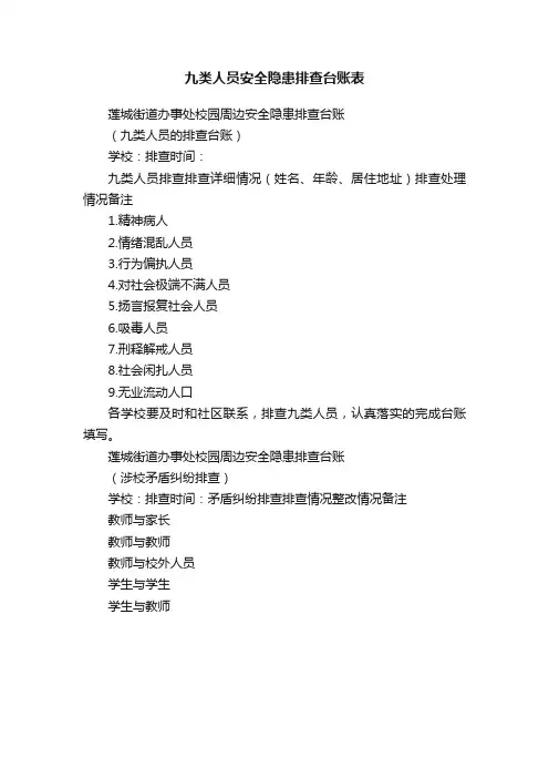 九类人员安全隐患排查台账表