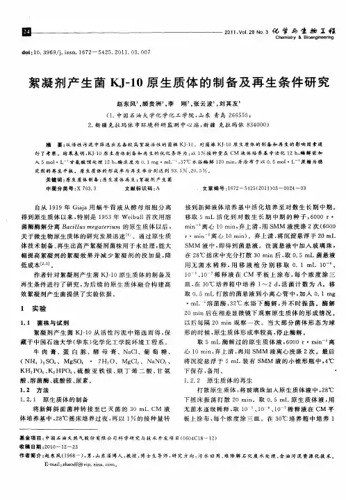 絮凝剂产生菌KJ-10原生质体的制备及再生条件研究