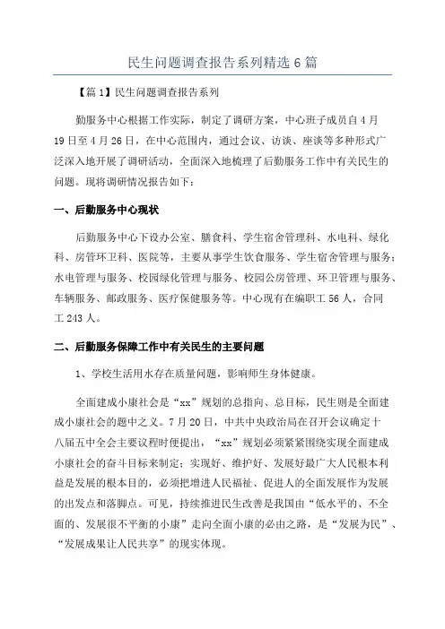 民生问题调查报告系列精选6篇