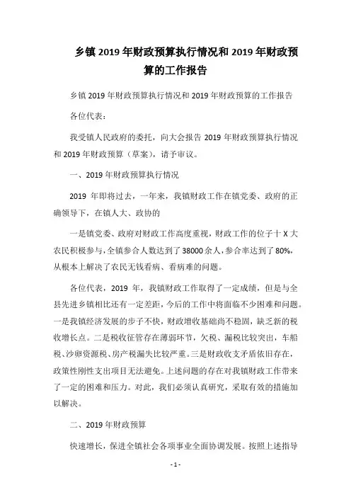2019乡镇财政预算执行情况和财政预算的工作报告