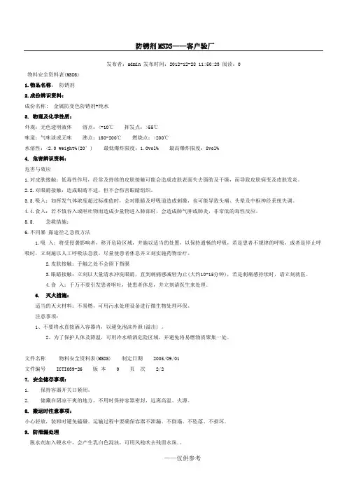 防锈剂MSDS