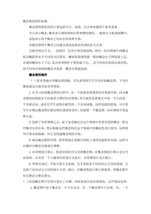 概念图的制作标准：概念图的图表结构主要包括节点、连线、层次和命题...