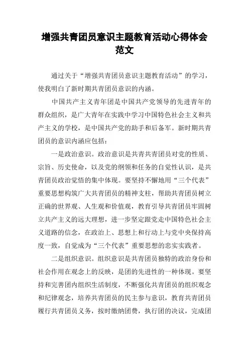 增强共青团员意识主题教育活动心得体会 范文