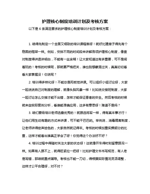 护理核心制度培训计划及考核方案
