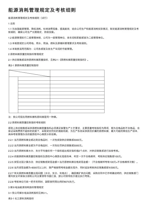 能源消耗管理规定及考核细则