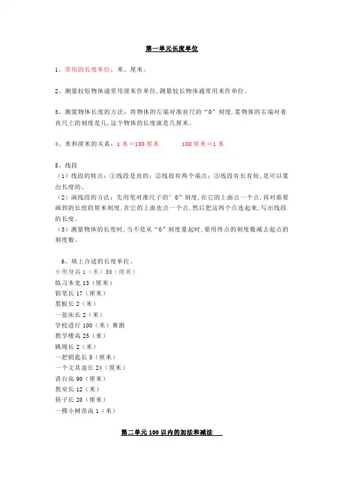小学二年级数学必背公式汇总