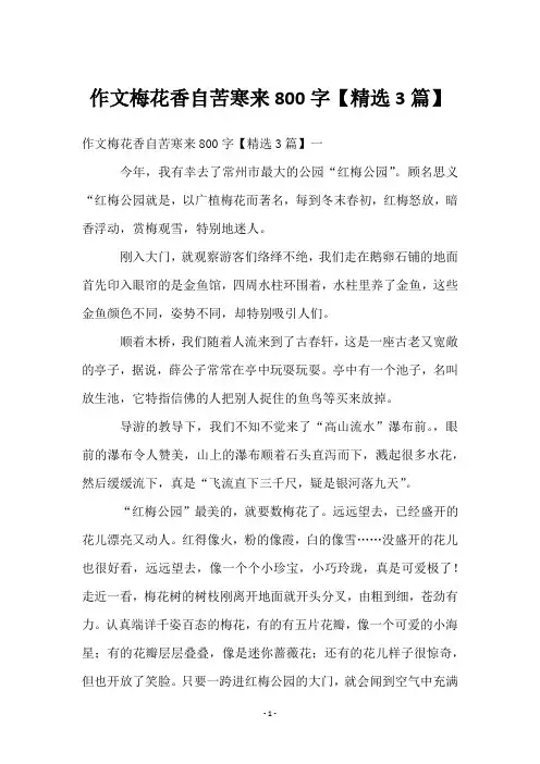 作文梅花香自苦寒来800字【3篇】