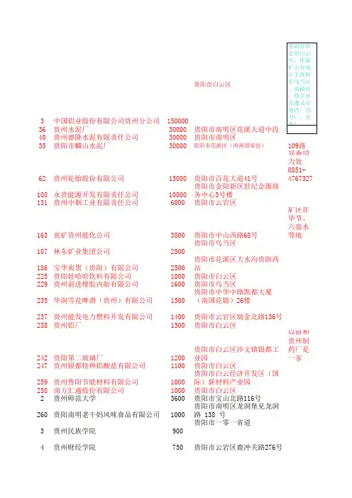 贵州省高耗能企业分类名单