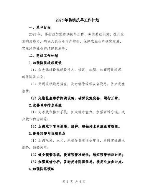2023年防洪抗旱工作计划