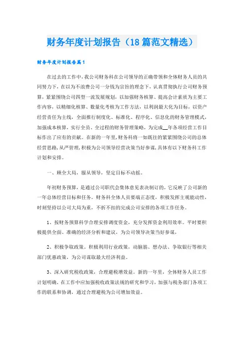 财务计划报告(18篇范文精选)