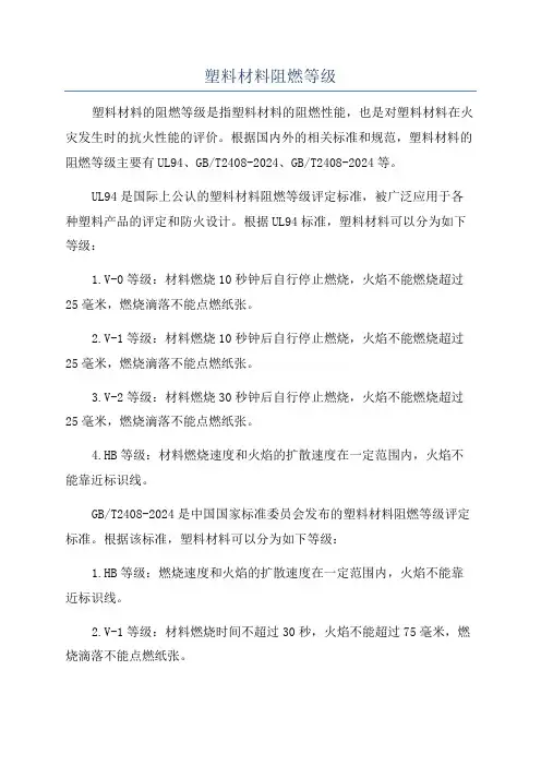 塑料材料阻燃等级