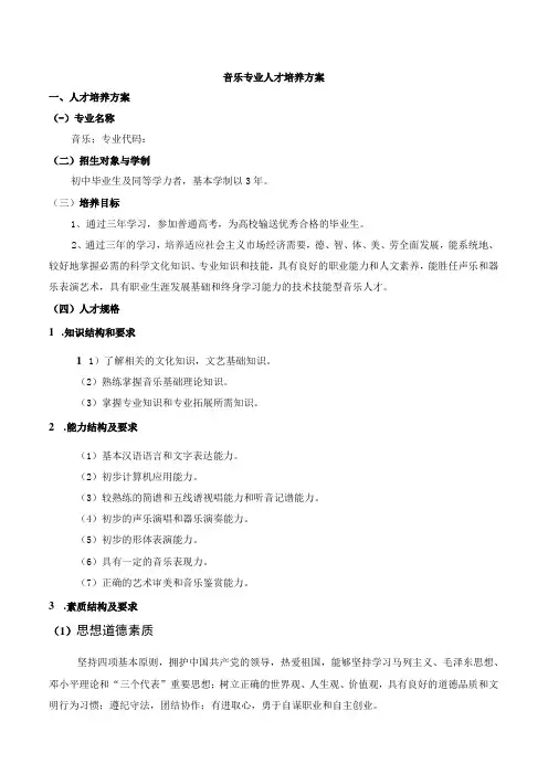 音乐专业人才培养方案人才培养方案