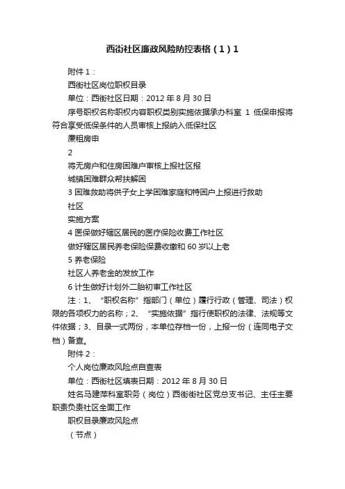 西街社区廉政风险防控表格（1）1