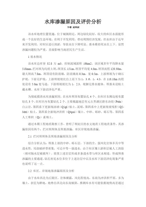 水库渗漏原因及评价分析