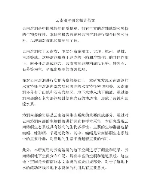 云南溶洞研究报告范文