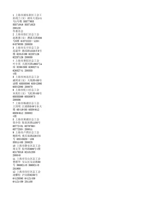 上海工会名录
