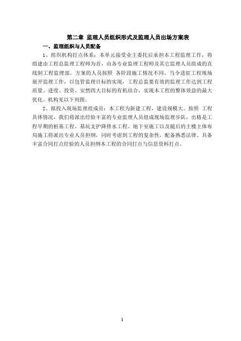 监理人员组织形式及监理人员进场计划表