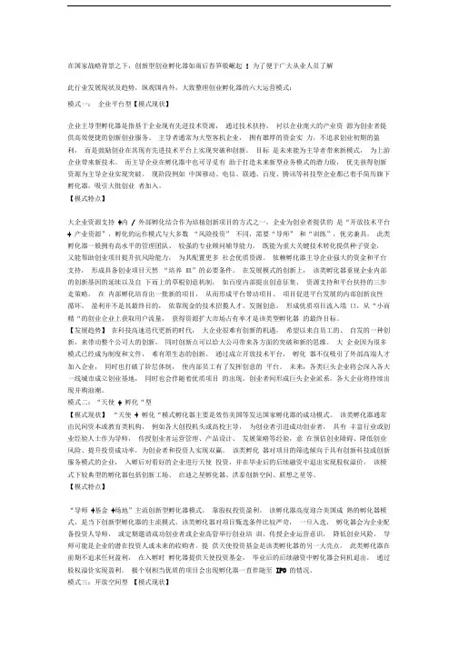 创业孵化器的六大运营模式