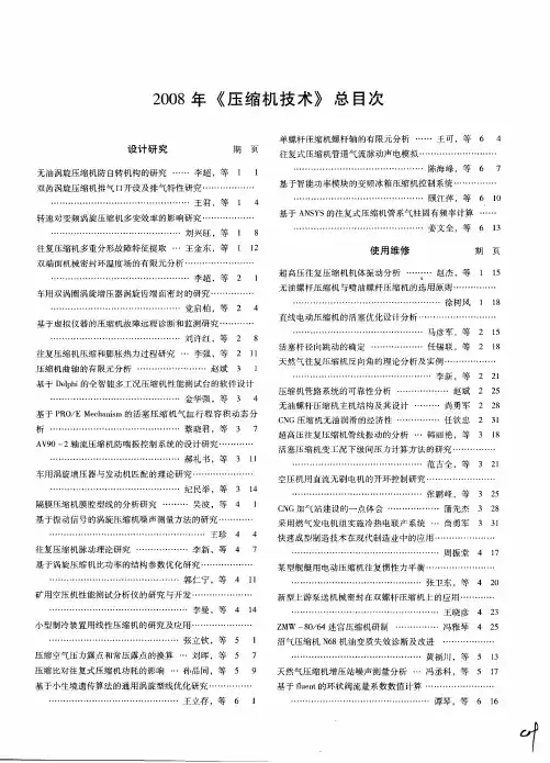 2008年《压缩机技术》总目次