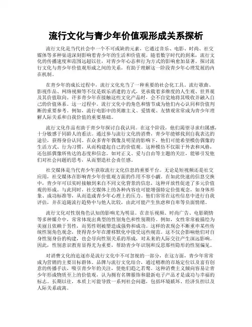 流行文化与青少年价值观形成关系探析