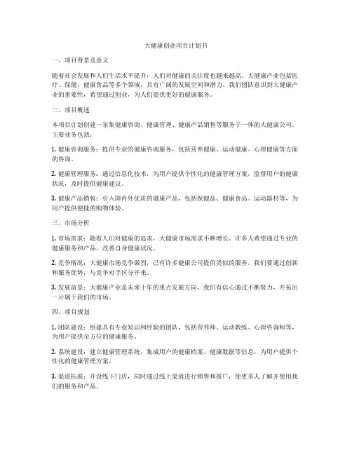 大健康创业项目计划书