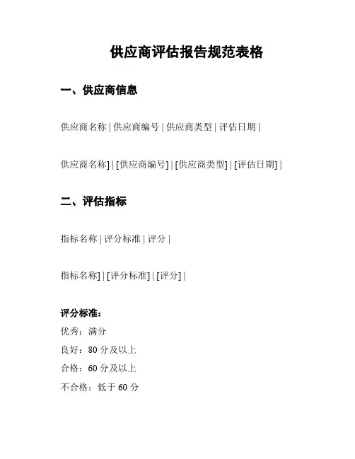 供应商评估报告规范表格