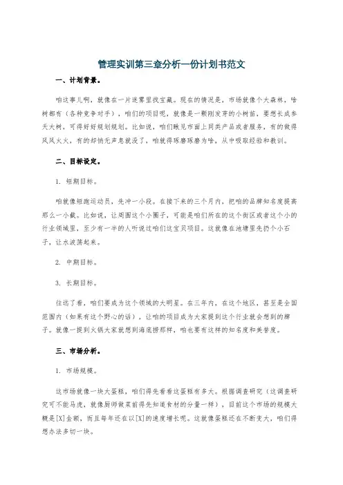 管理实训第三章分析一份计划书范文