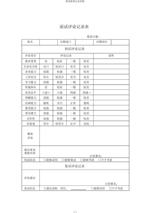 面试面谈记录表格