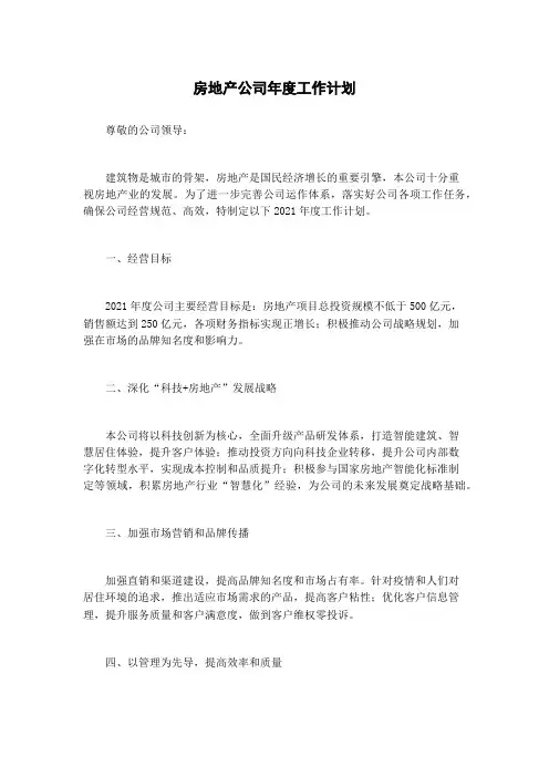 房地产公司年度工作计划
