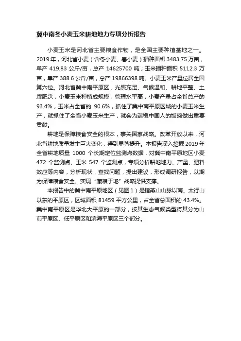 冀中南冬小麦玉米耕地地力专项分析报告